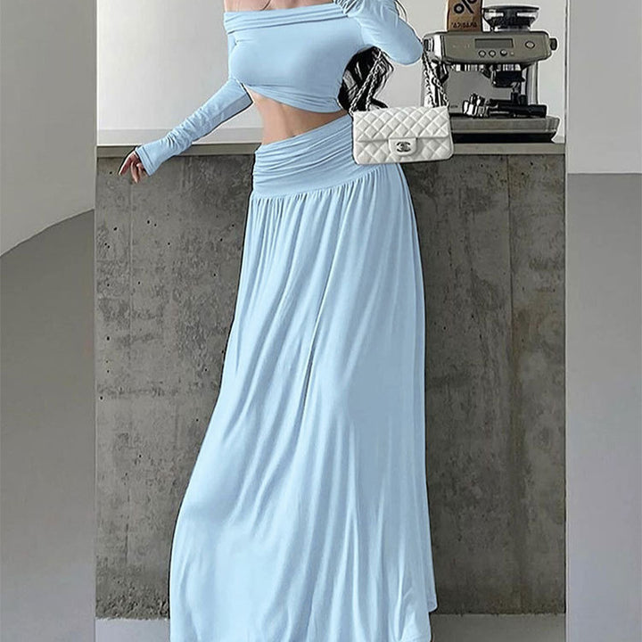 Damen Maxikleid mit eleganter Raffung und Off-Shoulder Design Drune