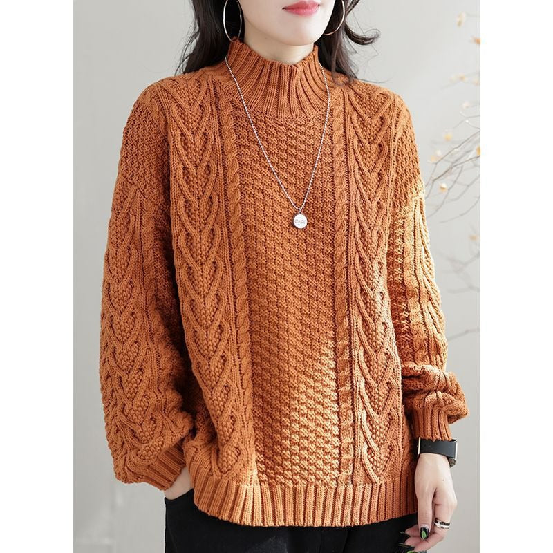 Damen Grobstrickpullover mit hohem Kragen und Zopfmuster Drune