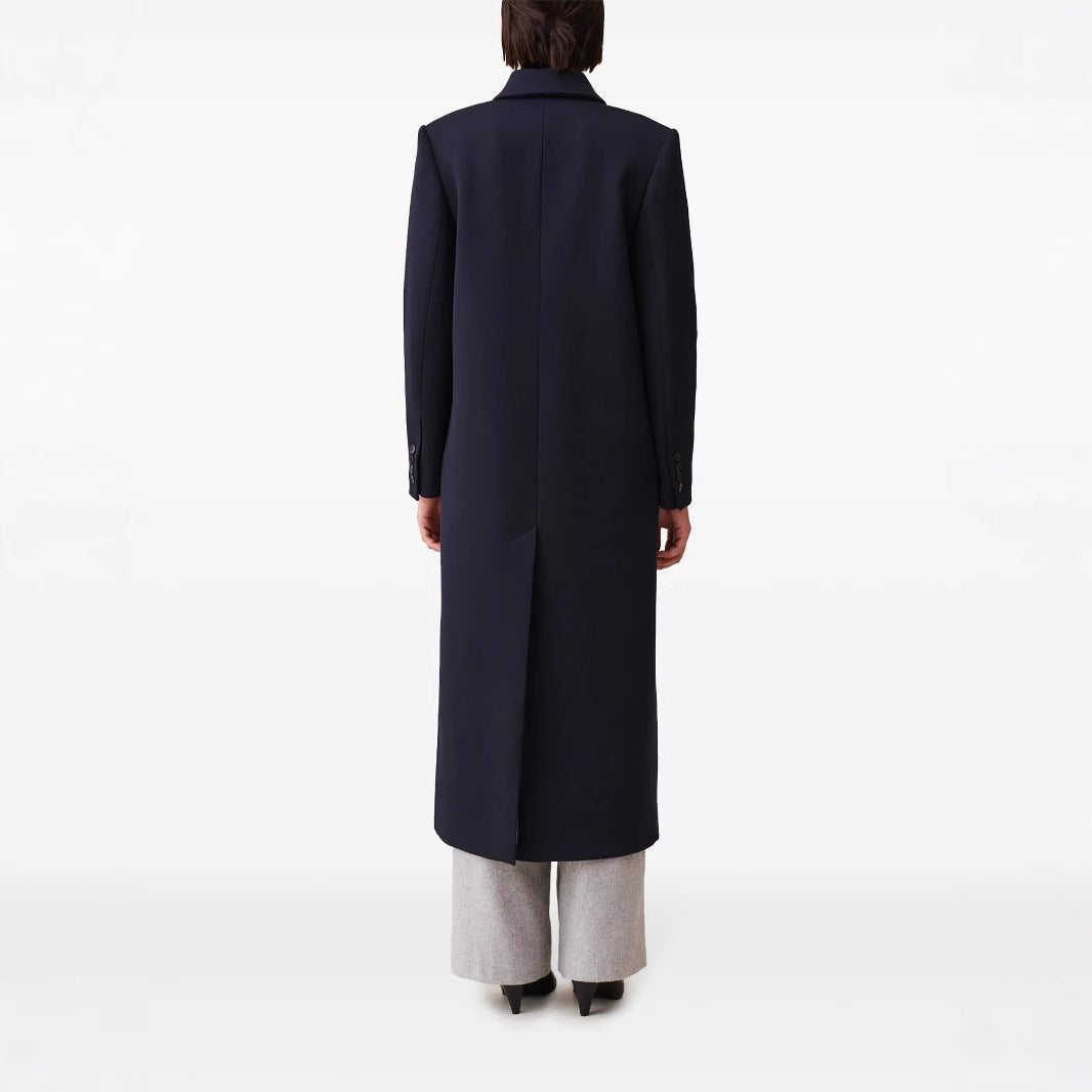Damen langer minimalistischer Mantel mit geradem Schnitt und Hemdkragen Drune