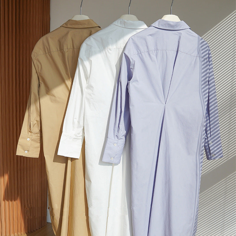 Damen Hemdblusenkleid aus Baumwoll-Popeline mit asymmetrischem Wickeldetail Drune