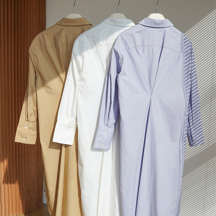 Damen Hemdblusenkleid aus Baumwoll-Popeline mit asymmetrischem Wickeldetail Drune