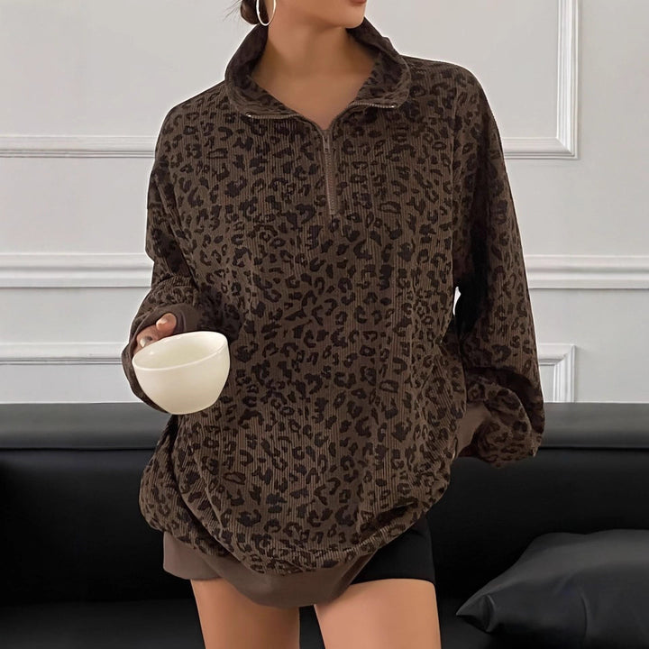 Damen Gemusterter Oversized Pullover mit Stehkragen Drune