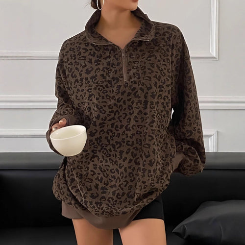 Damen Gemusterter Oversized Pullover mit Stehkragen Drune