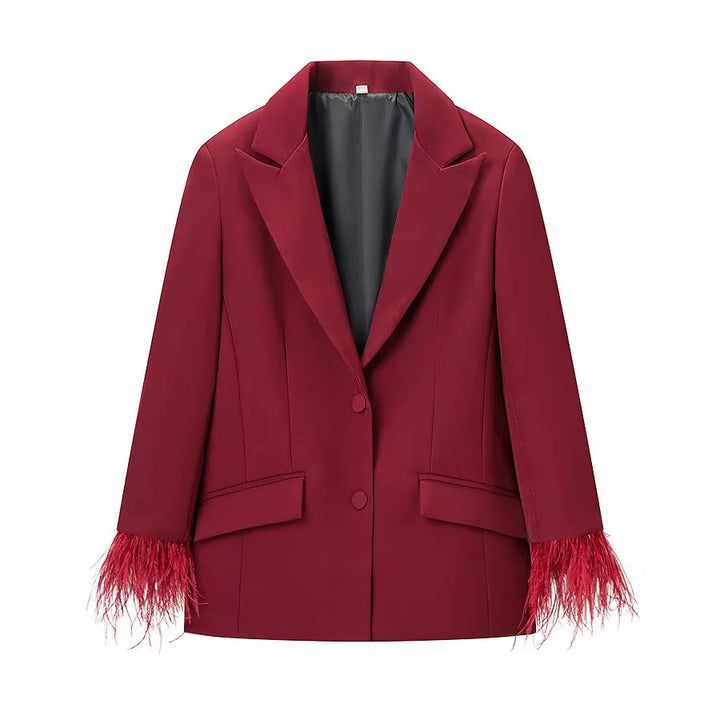 Damen nan taillierter Blazer mit Federrand an den Ärmeln und Pattentaschen Drune