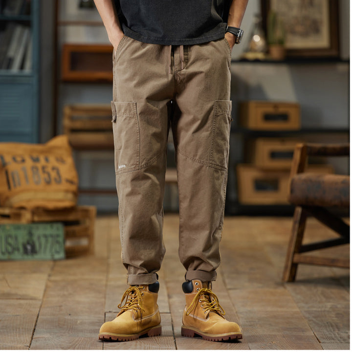 Herren Baumwoll-Twill Joggerhose im Tapered-Schnitt mit Tunnelzug und gekrempeltem Saum Drune