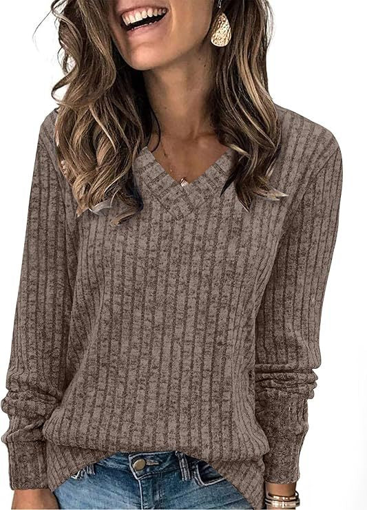 Damen Gerippter V‑Ausschnitt Feinstrickpullover mit lässiger Oversize-Passform Drune
