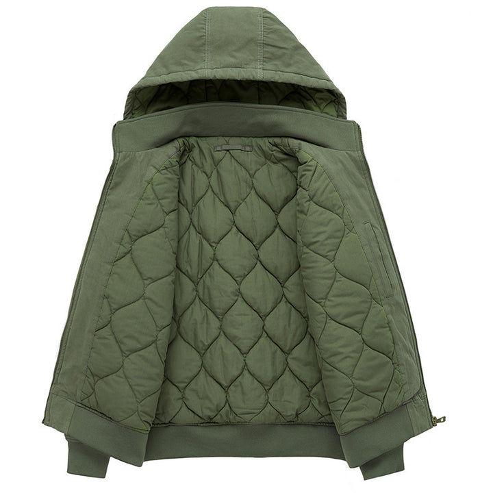 Herren Canvas-Field-Bomberjacke mit Kapuze, Utility-Ärmeltasche und geripptem Saum Drune