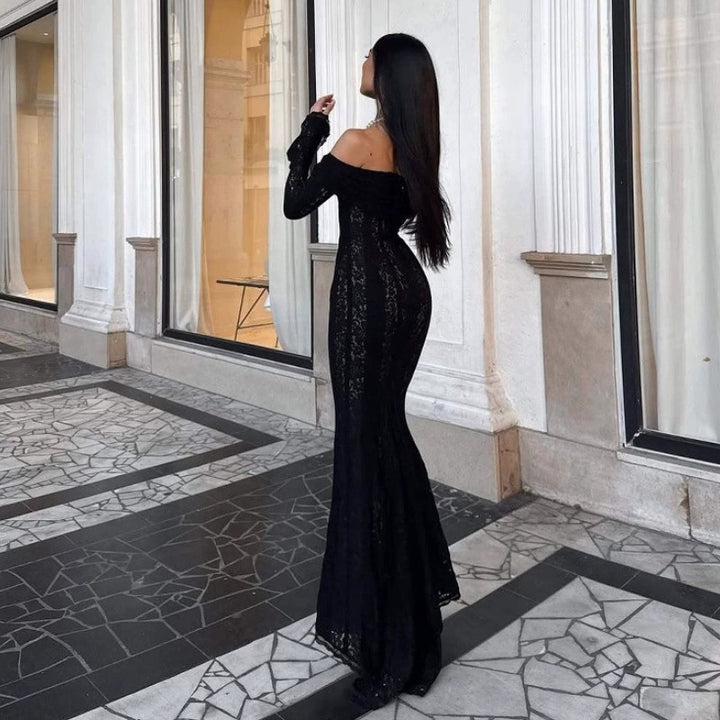Damen Elegantes Spitzenkleid im figurbetonten Schnitt mit Off-Shoulder Design Drune