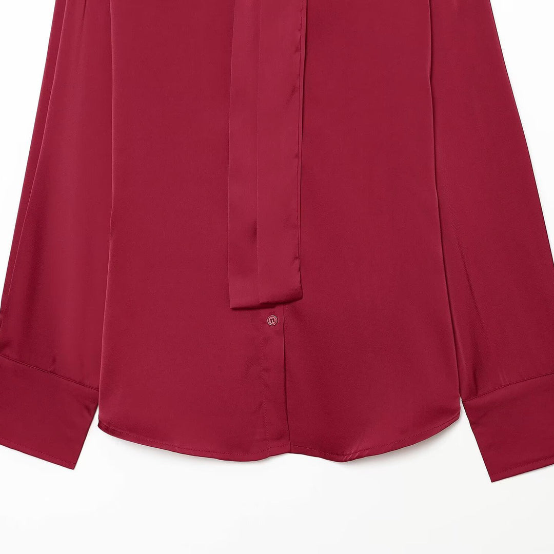 Damen Seidenähnliche Bluse mit Bindeschleife, Oversize-Schnitt und verdeckter Knopfleiste Drune