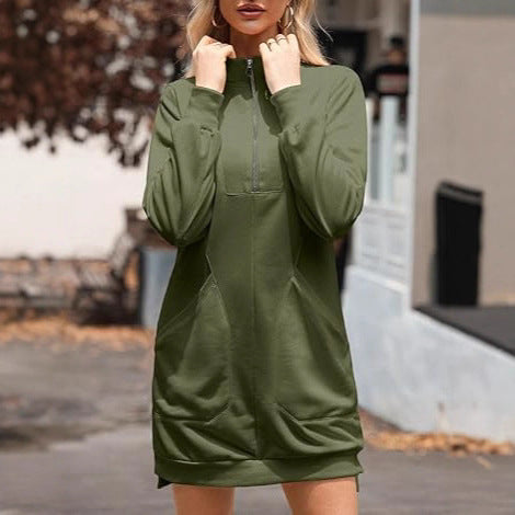 Damen Freizeitkleid mit hohem Kragen und seitlichen Eingrifftaschen Drune