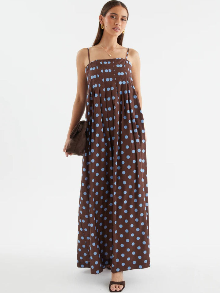 Damen Maxikleid mit verspieltem Punkte-Muster und schulterfreien Trägern Drune