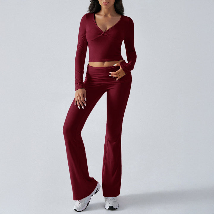 Damen nan figurbetonte Yoga-Set mit hoher Taille und V-Ausschnitt Drune