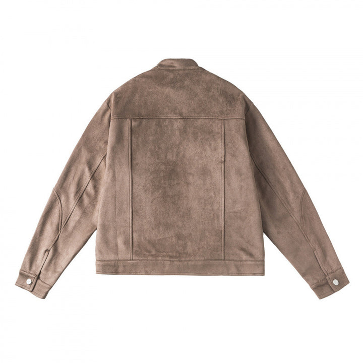 Unisex Kurzgeschnittene kastige Velours-Blousonjacke mit Stehkragen und Brustreißverschlüssen Drune