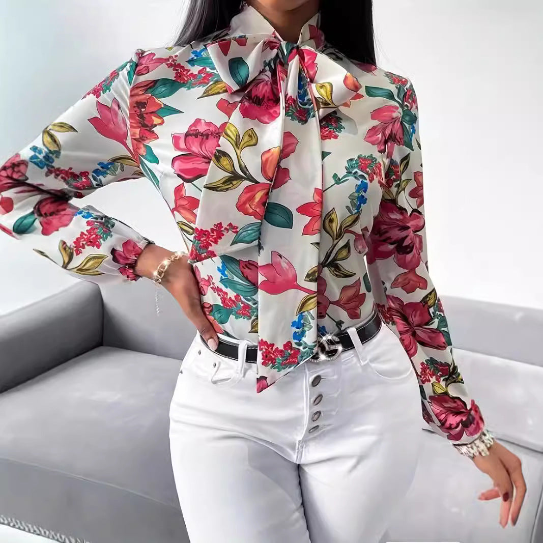 Damen Bluse mit Schleifen-Detail und floralem Design Drune