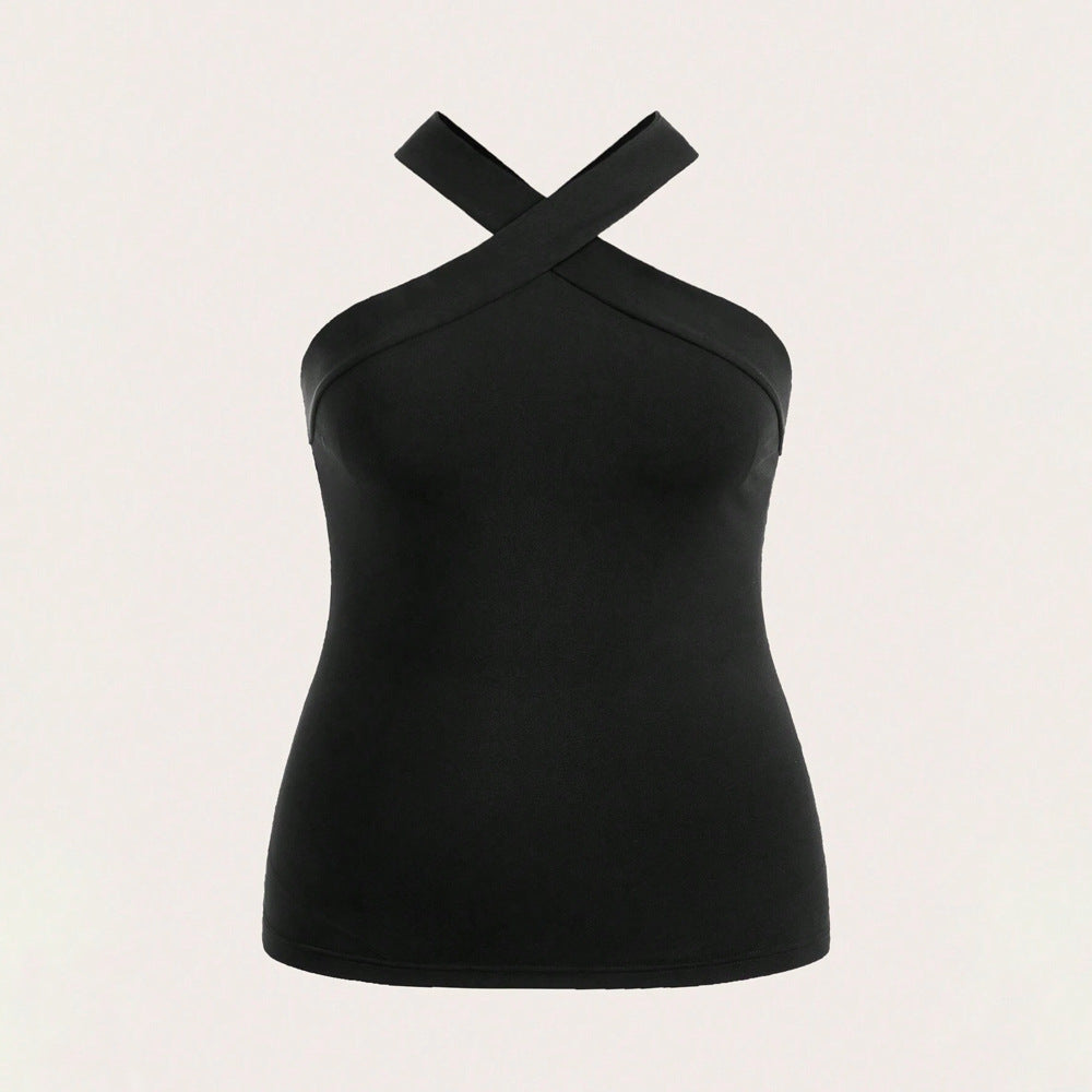 Damen Crop-Top mit schickem Kreuz-Ausschnitt und figurbetontem Schnitt Drune