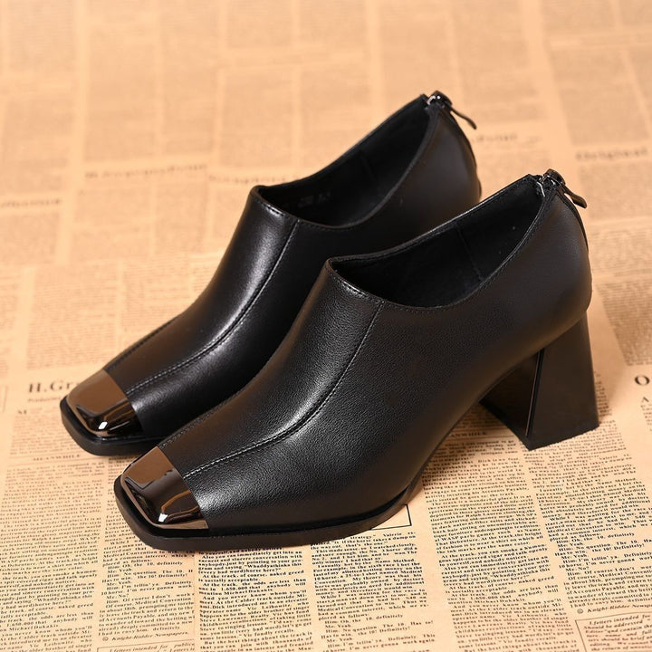 Damen Elegante Stiefeletten mit Blockabsatz und Glänzenden Akzenten Drune