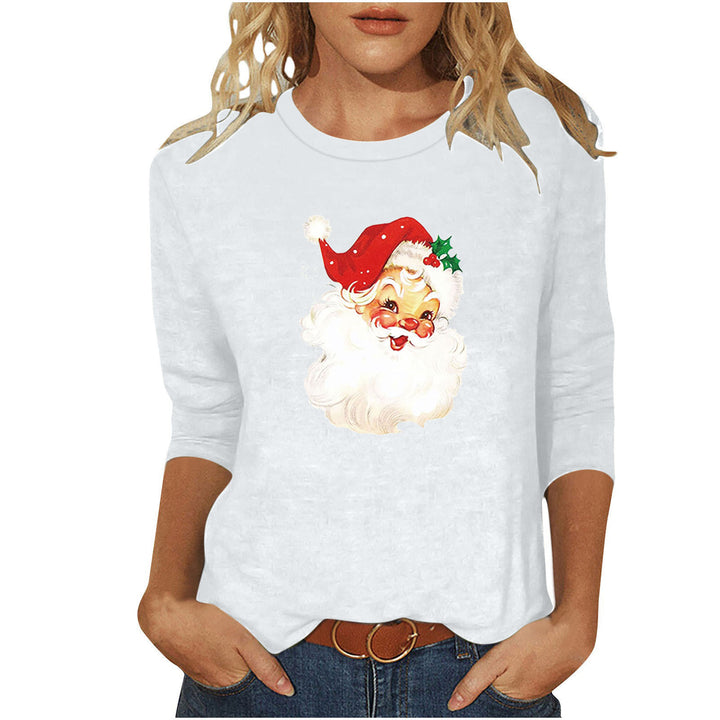 Damen nan lässiges Sweatshirt mit nostalgischem Weihnachtsmannprint und dreiviertelärmeln Drune