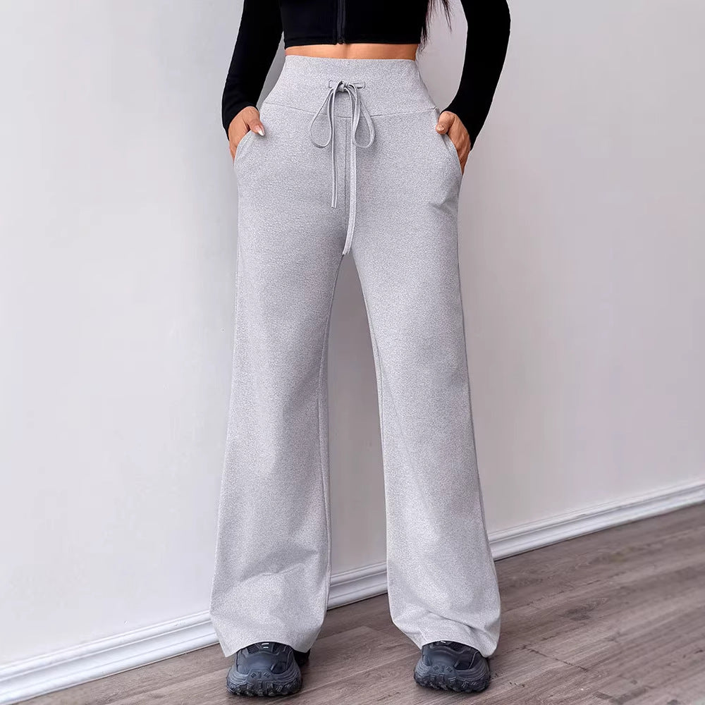 Damen Bequeme Sporthose mit hoher Taille und Kordelzug Drune