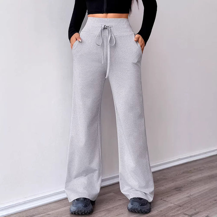 Damen Bequeme Sporthose mit hoher Taille und Kordelzug Drune