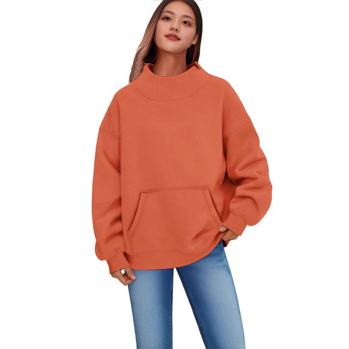 Damen Oversized Hoodie mit Stehkragen und Kängurutasche Drune