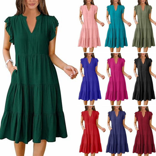 Damen Freizeit-Maxikleid mit überraschenden Rüschendetails und praktischen Taschen Drune