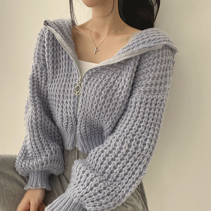 Damen bequeme Strickjacke mit sportlichem Reißverschluss und kuscheligem Material Drune