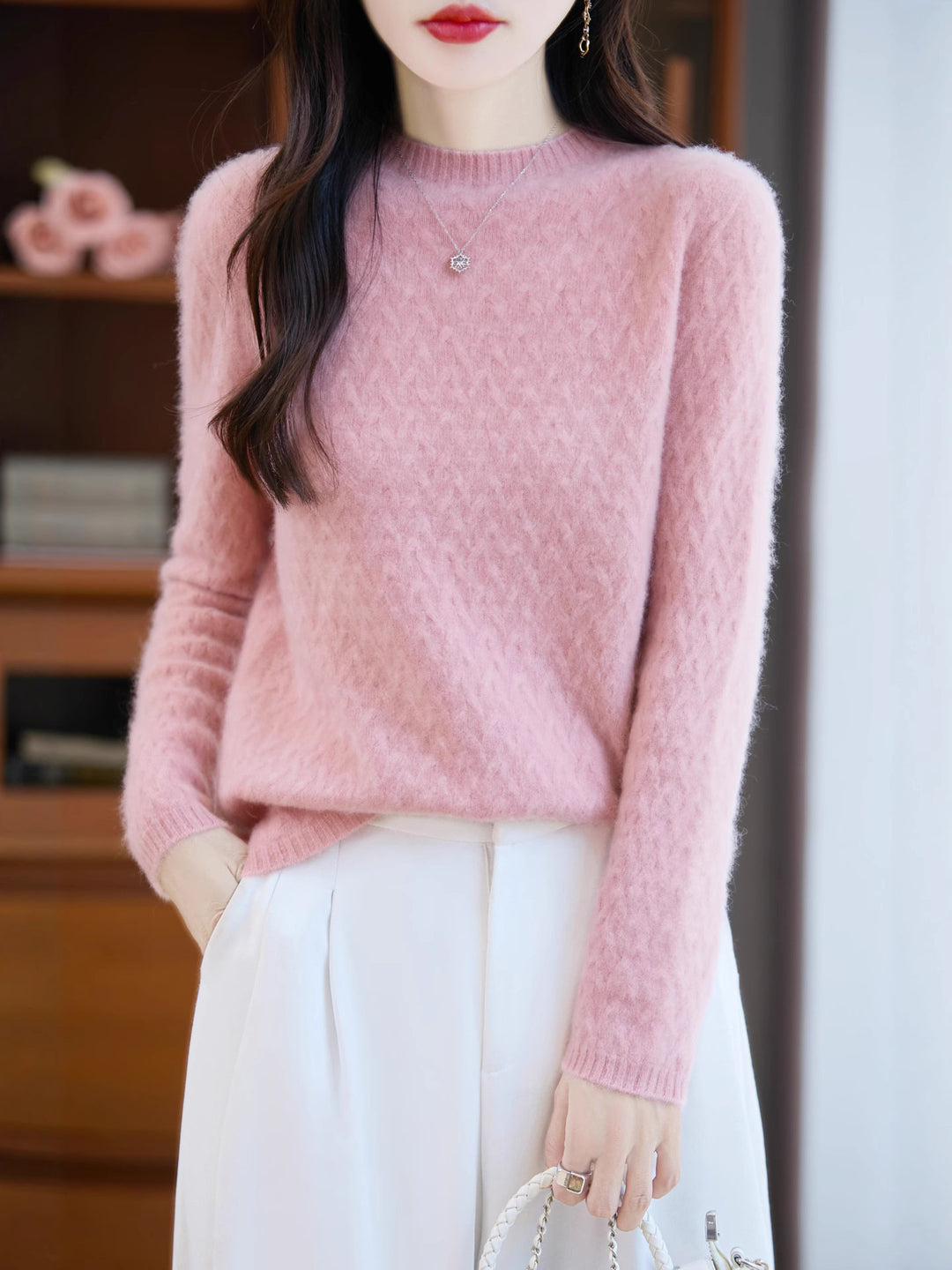 Damen Weicher Feinstrick‑Pullover mit kurzem Mockneck, leichter Mohair‑Optik und entspannter Silhouette Drune