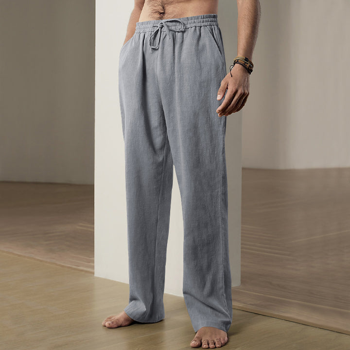 Herren nan leichte Relaxhose aus Leinenmix mit elastischem Tunnelzugbund und geradem Bein Drune