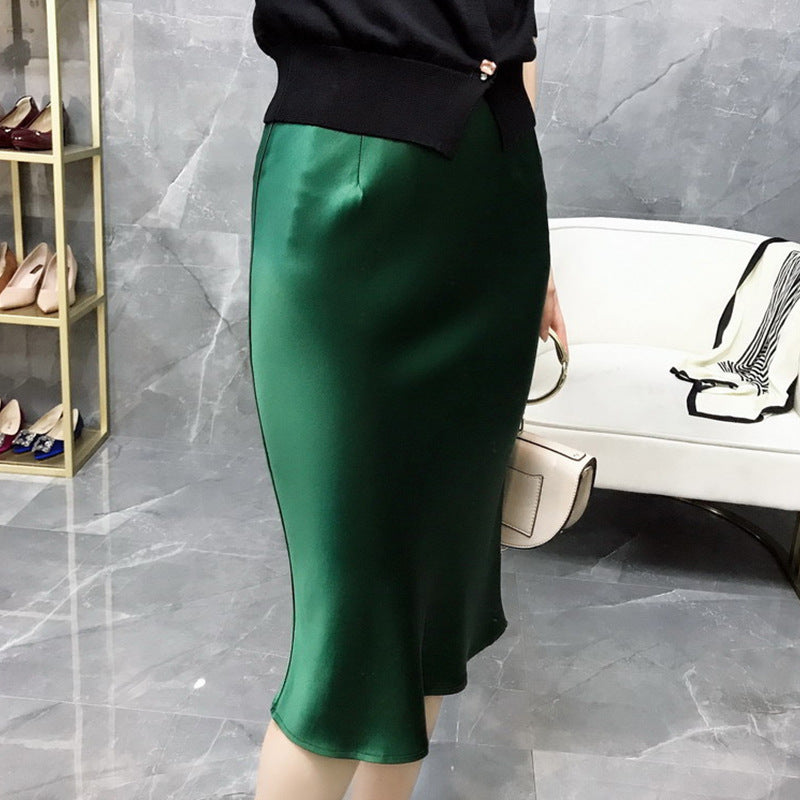Damen Eleganter Satin Midirock Drune
