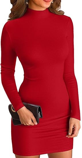 Damen Figurbetontes Rollkragen‑Minikleid aus Stretch‑Jersey mit Langarm Drune