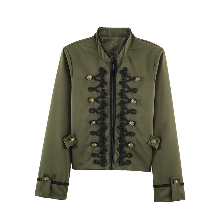 Damen Kurzblouson im Militärstil mit ornamentaler Kordel- und Knopfverzierung Drune