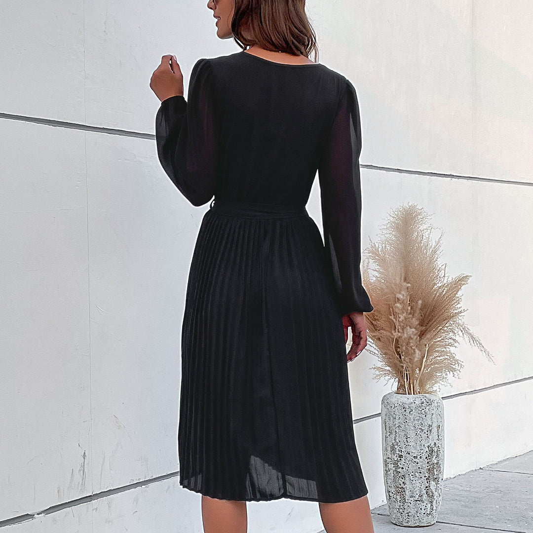 Damen Plissiertes Wickelkleid mit Gürtel Drune