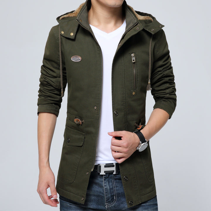 Herren Parka mit Teddyfutter in Kapuze, Utility‑Taschen und Kordelzug Drune