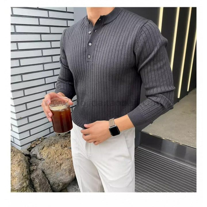 Herren Modisches Langarm-Rippstrickshirt Drune