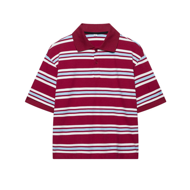 Damen Lässiges Langarm-Poloshirt mit Streifenmuster und Rippbündchen Drune