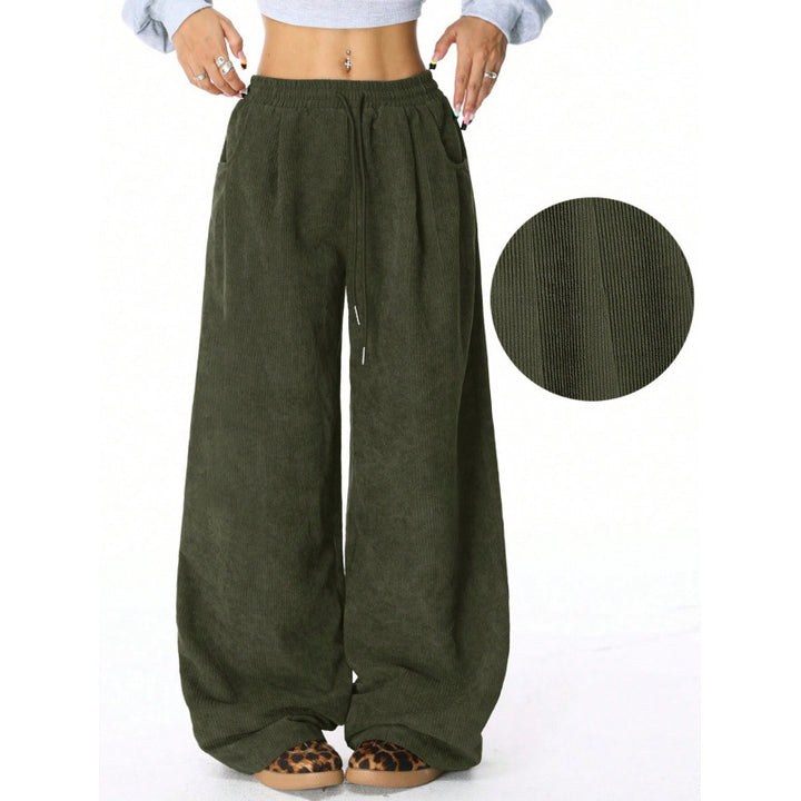 Damen Weite Cordhose mit hohem elastischem Bund und Kordel Drune
