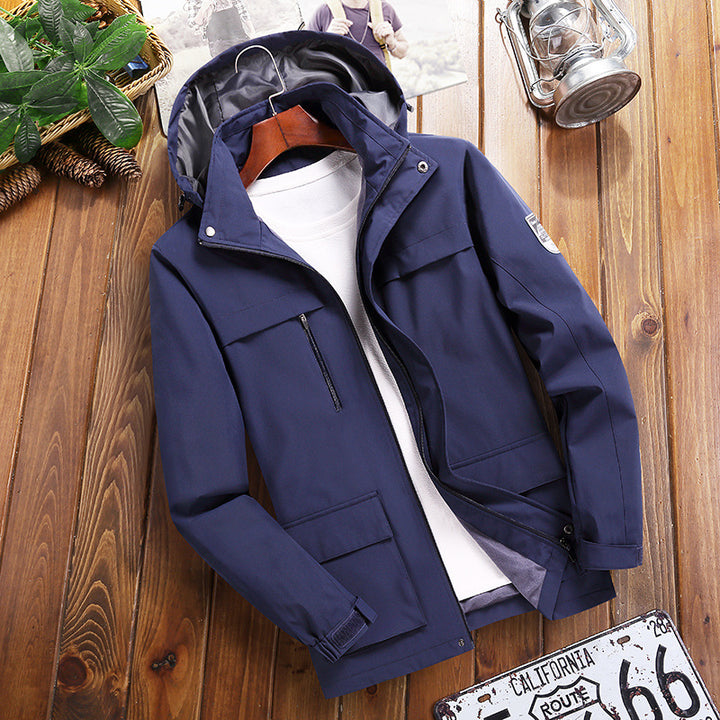 Herren Trendige Outdoor-Jacke mit abnehmbarer Kapuze Drune