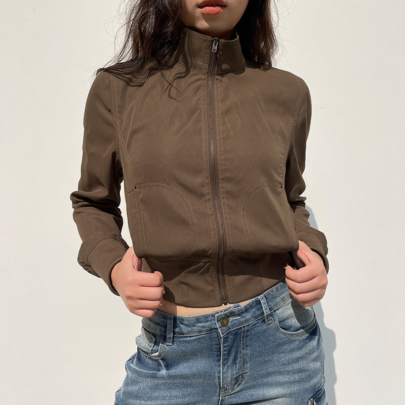 Damen nan taillierte Kurzjacke mit Stehkragen, durchgehendem Reißverschluss und elastischem Bund Drune