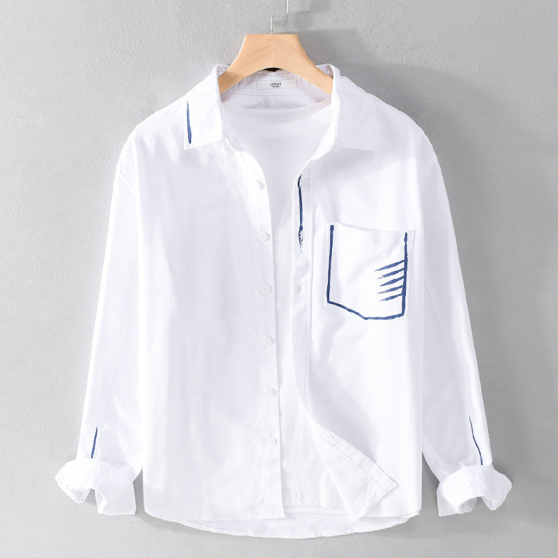 Herren Leichtes Baumwoll-Overshirt mit Kontrastnaht und aufgesetzter Brusttasche Drune