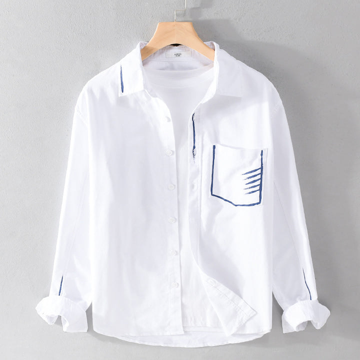 Herren Leichtes Baumwoll-Overshirt mit Kontrastnaht und aufgesetzter Brusttasche Drune