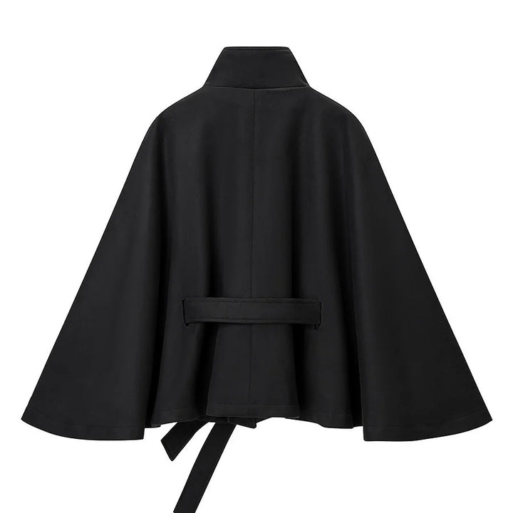 Damen nan tailliertes Cape mit Stehkragen, Knopfverschluss und Bindegürtel Drune