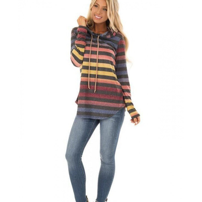 Damen Gestreiftes Kapuzenlongsleeve mit Tunika-Silhouette Drune