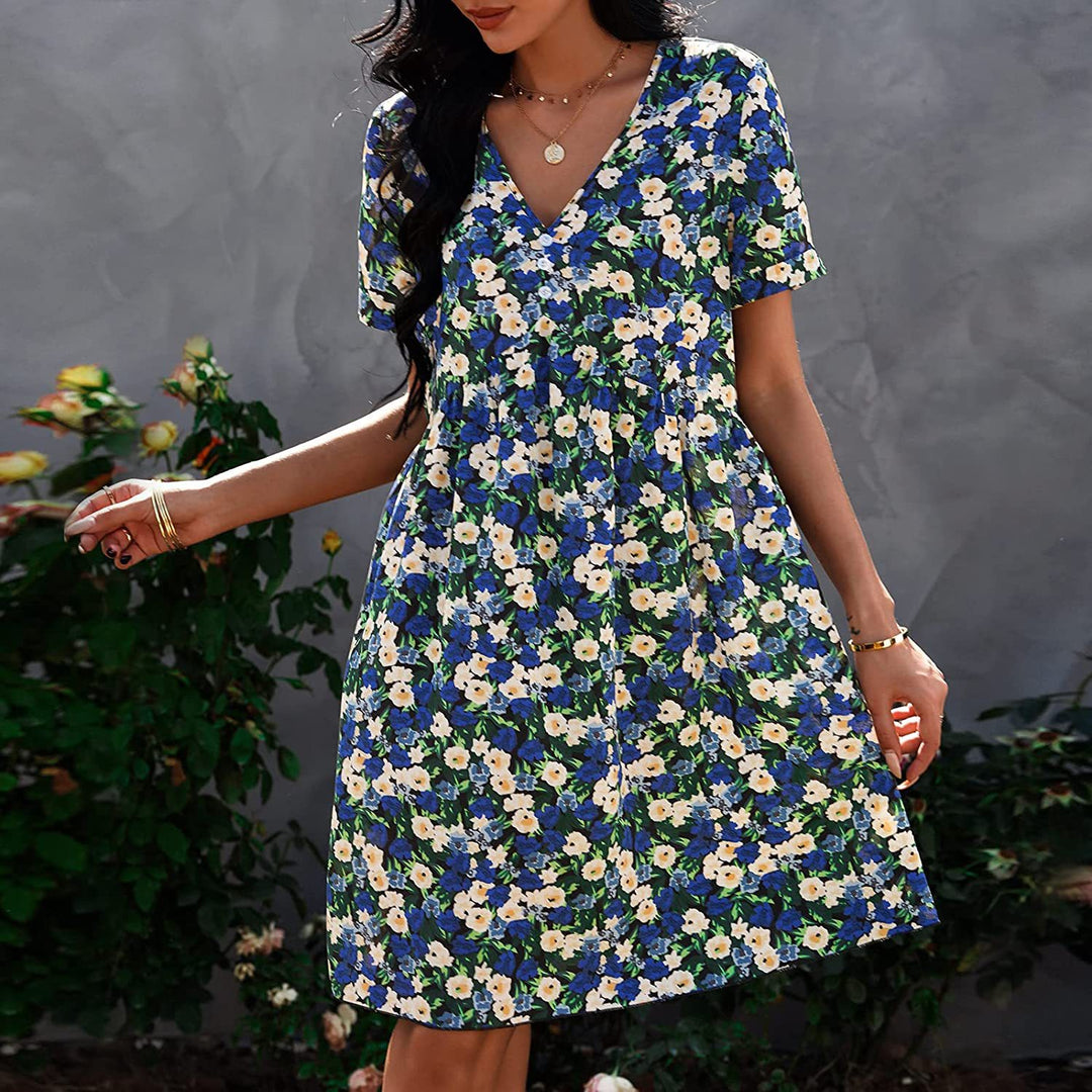 Damen Shift-Kleid mit floralem Schnitt und V-Ausschnitt Drune