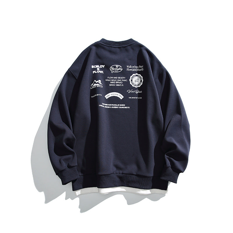 Unisex Oversize-Sweatshirt mit großflächigem Rückenprint, Lagenoptik und gerippten Bündchen Drune
