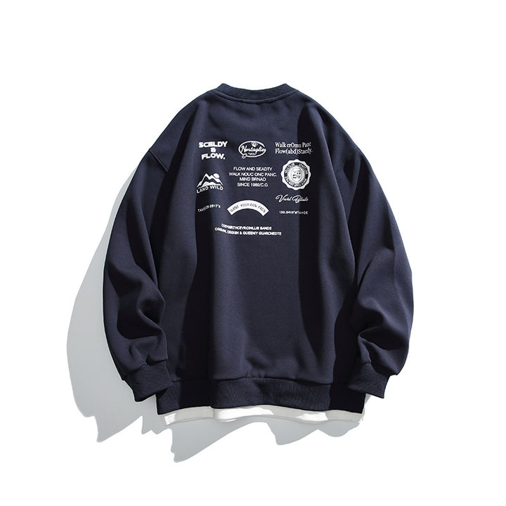 Unisex Oversize-Sweatshirt mit großflächigem Rückenprint, Lagenoptik und gerippten Bündchen Drune