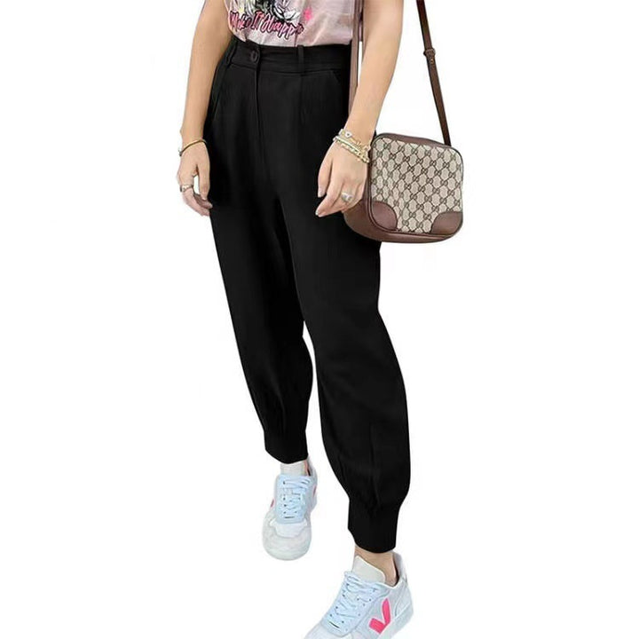 Damen elegante und modische High-Waist Hose mit Falten und seitlichen Taschen Drune