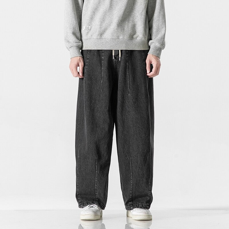 Herren Extraweite Baggy-Jeans im Vintage-Wash mit Tunnelzug und elastischem Saum Drune
