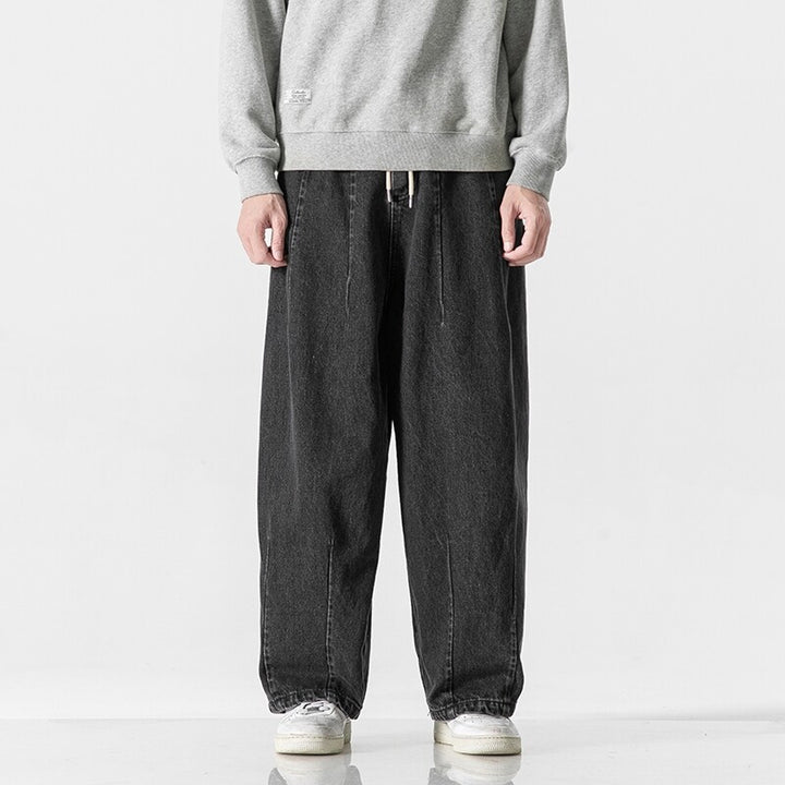 Herren Extraweite Baggy-Jeans im Vintage-Wash mit Tunnelzug und elastischem Saum Drune