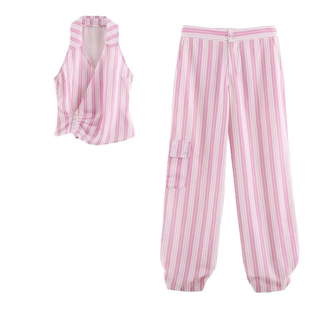 Damen Gestreifte weite Cargo-Hose mit hohem Bund Drune