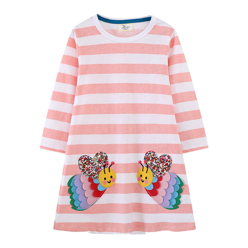 Mädchen Langarmkleid mit buntem Schmetterlingsdesign Drune